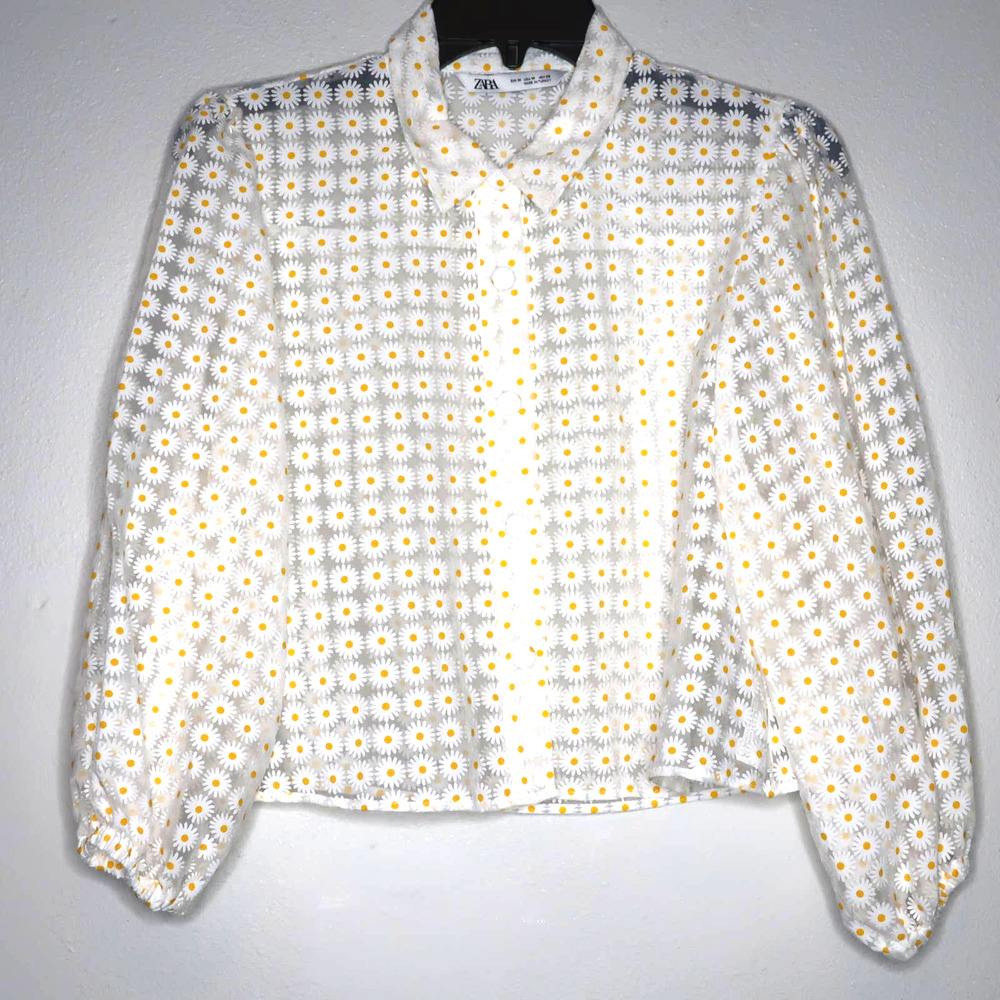 Zara Oyster White Daisy Organza Blouse